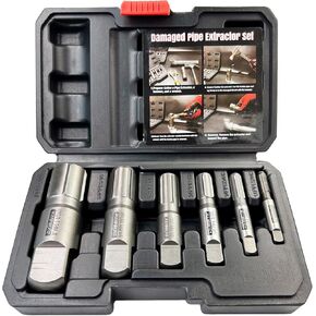 Pipe Extractor Set, 6-Piece Heavy Duty Steel Broken Pipe Extractors for Removing Damaged Threaded Pipes & Fittings from 1/8" to 1", with Durable Storage Case, Ideal Tools for Plumbers Mechanics DIY