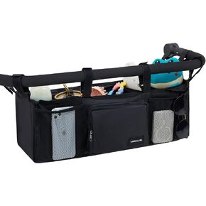 VMEECAEL Double Stroller Organizer with Cooler Bottle Bag for Bob Duallie and Baby Jogger City Mini GT2 Double Stroller Accessories with Insulated Cup Holders Parent Console Jogging Stroller Organizer
