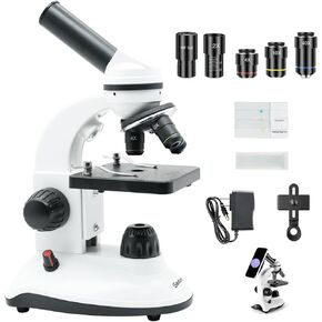 Microscope for Kids 64X-1280X Monocular Microscope for Students School Home Education LED Lights Phone Holder