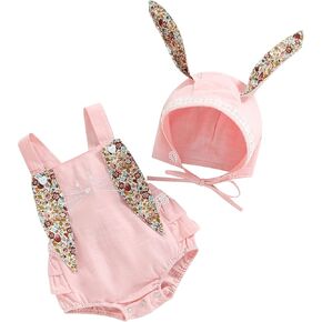 Toddler Baby Girl Easter Outfit Sister Mathing Clothes Bunny Romper/Dress Bodysuit with Rabbit Ear Tail Summer Clothes