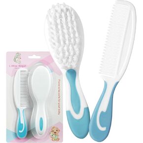 Baby Hair Brush and Comb Sets for Newborns & Toddlers, Baby Brush Soft Bristles, Perfect Baby Registry Gift (Blue)