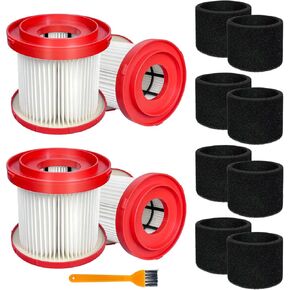4 Pack 49-90-1900 HEPA Filter Compatible with Milwaukee Cordless M18 Vacuum 0780-20 0880-20, with 8 Foam Sleeve Filters & 1 Brush