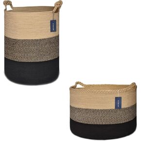 COMSE Tall Laundry Basket and Large Blanket Basket, Storage Basket, Laundry Hamper, Toy Basket, Large Basket, Clothes Baskets, Brown/Black