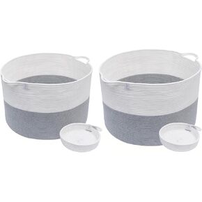 2 Pcs Extra Large Woven Basket Bundle - XXXL 22"x14" WASHABLE Woven Cotton Basket + XXXXL Jumbo 24"x17" Blanket Basket Bundle