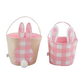Mud Pie Check Bunny Basket, Girl, 7 1/2" x 8 1/2"