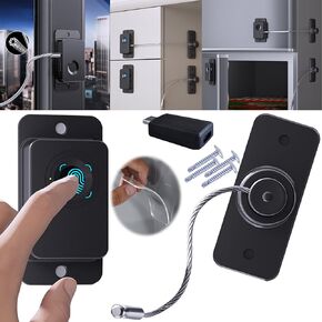 2025 Fingerprint Refrigerator Cable Lock Childproof USB Key Security for Cabinet Door Drawer Freezer, 90 Degree Window Locks French Fridge Latch RV Furniture Anchor Anti Tip, Adhesive/Drill