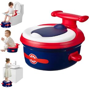 3-in-1 Potty Training Toilet&Potty Training Seat&Step Stool,Toddler Potty with Splash Guard,Toddler Toilet with Comfortable Backrest,Easy to Clean Potty Training Seat for Boy Girl(Blue and Red)