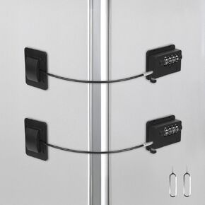 2-Piece Fridge Locks, 4-Digit Combination Lock for Refrigerator, Closet & Cabinet Safety Locks, No Key Needed(Black)