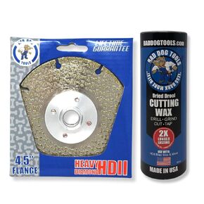 Bad Dog 4.5" HDII w/Flange + Cutting Wax: Diamond Wheel for Flush Grinding, Sanding, and Cutting + Wax Lubricant.