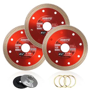 4 1/2 Inch Tile Cutting Diamond Blade – Super Thin Saw Blade for Porcelain, Ceramic, Marble, and Granite – Wet or Dry Use, 3pcs with 2pcs Lock Nuts