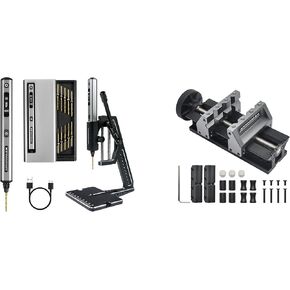 AM ARROWMAX 5-Speed Mini Electric Drill Pen with Benchtop Drill Press & AM ARROWMAX Precision Double-Ended Mini Bench Vise