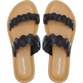 mazeskin Women's Memory Foam Two Braid Band Comfortable Summer Flat Slide Sandals
