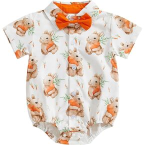 Newborn Baby Boy Easter Clothes Print Short Sleeve Romper Shirt Button Down Lapel Bodysuit Jumpsuit Summer Outfit in Kuwait