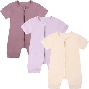 OPAWO Bamboo Baby Pajamas 3 Pack, Double Zipper Bamboo Sleepers for Baby Boy Girl Romper, Baby Summer Clothes Outfits 0-24M