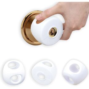 Child Proof Door Knob Safety Covers - 4 Pack, Easy Install Baby Door Knob Covers for Kids, Durable White PP Material, Fits Most Spherical Door Knobs, Child Safety Products
