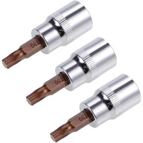 TOP-VIGOR 3Pcs Torx Bit Socket, 3/8" Drive x T30 CR-V Key Socket, Premium S2 Steel Bits, Torx Bit with 48mm Length for Torque Wrench, Ratchet Wrench, Impact Power Drills, Slide Bar