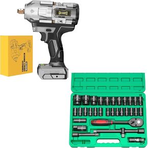 Cordless Impact Wrench for Dewalt 20v Battery and 1/2" Drive CR-V Steel Impact Socket Set 32 Pieces