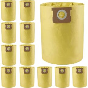 12 Pack Shop Vac Bags 10-14 Gallon, 90672 9067200 9067233 Type I, 90662 9066200 9066233 Type F, VF2005, High Efficiency Disposable Wet Dry Vacuum Collection Filter Bags(Yellow）