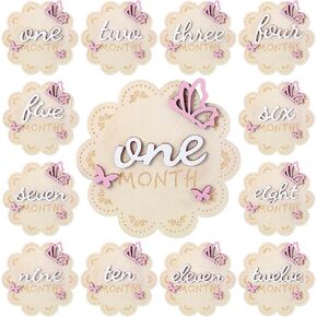 12 PCS 3D Butterfly Wooden Baby Girl Cards Monthly Cards Sign Sign