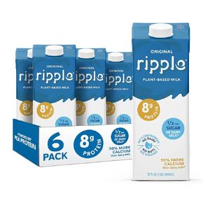 Ripple Plant Based Milk | 8g of Quality Sourced Pea Protein, Calcium Rich | Shelf Stable | Vegan & Non GMO Certified | Dairy, Soy, Nut, Gluten, & Lactose Free | 32 Fl Oz Cartons (32 Fl Oz (Pack of 6), Kids Original)