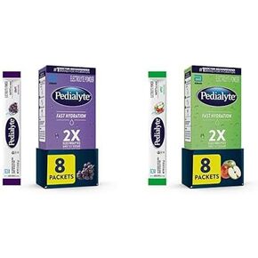 Pedialyte Fast Hydration Electrolyte Powder Packets, Variety Pack, 16 Single-Serving Powder Packets, Grape, Apple