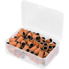 VOCOSTE 100 Pieces 150 Grit Sanding Bands Set with Free Box, Drum Sander Sanding Sleeves for Nail Sanding Tools Yellow