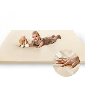 Baby Mat for Floor, Thick Soft Non-Toxic Vegan Leather Baby Play Mat, Waterproof Foam Play Mat, Padded Play Mat for Baby, 50x50 Playpen Mat, Infant Playmat for Baby Girls and Boys, Beige
