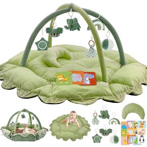 5-in-1 Plush Baby Play Gym, Baby Play Mats, Convertible Baby Gym with Pillow, Tummy time mat, 6 Sensory Toys, Baby Activity Center from Newborn to Toddler, Pet Bed, Cat & Dog Bed, Ball Pit, Cream