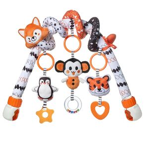 TUMAMA Black and White Baby Stroller Arch Toys - Removable Spiral Hanging Rattle Toys, High Contrast Car Seat and Stroller Toys for Baby 0 3 6 9 12 Months