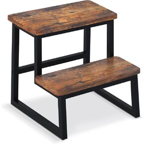 Step Stool for Adults Kids,Heavy Duty Sturdy Two Step Stool with 500LBS Capacity for Kichen Bathroom High beds, Wooden&Metal Frame, Non-Slip Rubber Pads