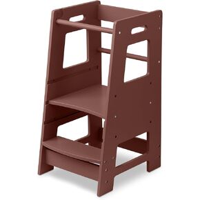 Stool Buddy Child Step Stool Tower for Kids | Toddler Wood Stepping Stool with Safety Rail | 3 Adjustable Heights | for Kids use in Kitchen or Bathroom [Grey]