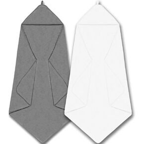 Hooded Baby Towels for Newborn 2 Pack,Extra Large 37.4 * 37.4Inch,Baby Essentials,Soft and Absorbent Hooded Towels for Babies,Toddler,Infant Bath Towel for Boy Girl,Grey and White.