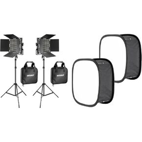 NEEWER 2 Pack Bi Color 660 LED Video Light and Stand Kit: (2) 3200-5600K CRI 96+ Dimmable Light with U Bracket and Barndoor, (2) 75“ Light Stand, (2) Softbox for Studio Photography Video Recording