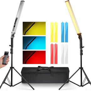 Neewer 2-Pack RGB LED Light Stick Kit, 21W Dimmable 3200K~5600K Bi-Color Handheld Light with 2.4G Remote/360° Full Color/CRI 95+/10 Scenes/Stand/Bag for YouTube and Studio Photography