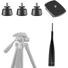 Universal Tripod Accessory Kit, Compatible with DSLR, Smartphone, and Camcorder (1 QR Plate, 3 Leg Pads, 1 Handle)