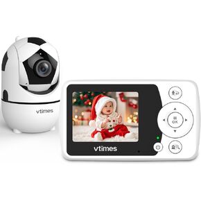Baby Monitor with Camera and Audio, 2.4'' LCD Screen, Video Baby Monitor No WiFi Night Vision VOX Mode Pan-Tilt-Zoom Temperature Display Two-Way Audio Lullabies Feeding Alarm and 1000ft Range