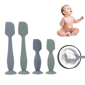 Baby Diaper Cream Spatula, 4 Pack Baby Diaper Cream Applicator, Silicone Diaper Rash Cream Applicator with Suction Cup Base, 2 Each of Large and Mini Sizes(Green, Blue)