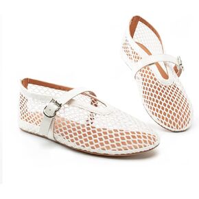Women Mesh Flats Buckle Strap Round Toe Comfy Causal Ballet Flats Fashion Mary Jane Fishnet Ballerina Flat Shoes