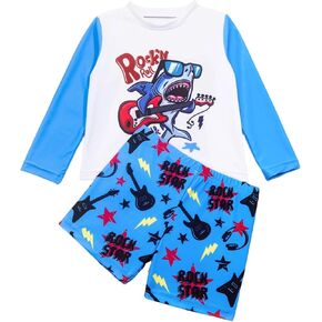 Toddler Boy Swimsuit 2 Piece Boys Swim Set Short Sleeve Baby Shirt Trunk Rash Guard Bathing Suits