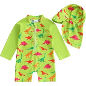 Toddler Baby Boy Girl Swimsuit Rash Guard One Piece Zipper Bathing Suit Beachwear Swimwear with Hat