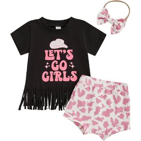 Infant Baby Girl Summer Outfit Short Sleeve Letters Tassel Shirt Shorts Cute Baby Girl Western Clothes