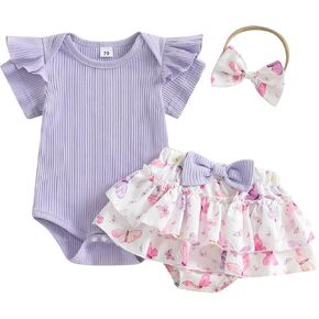 CIYCUIT Baby Girl Clothes Ribbed Bodysuit Ruffle Bloomers with Headband 3PCS Summer Outfits