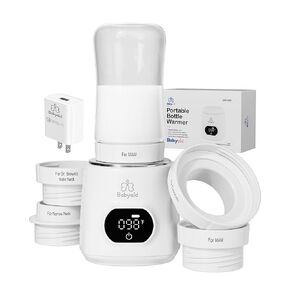 Portable Bottle Warmer, with 18W QC3.0 Fast Charger, 4 Adapters, 4 Gears Temperature Smart Control Bottle Warmer, Cordless Trval Baby Bottle Warmer for Breastmilk or Formula, Pearl White