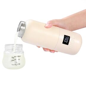 Cordless Portable Bottle Warmer for Travel, 300ml Portable Milk Warmer Super Fast Charging,Adjustable Temp & Keep Warm for Formula, Breastmilk (Pink)
