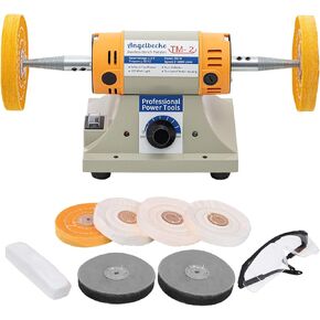 4" Jewelry Polisher - Adjustable Variable Speed Bench Buffer & Polishing Machine With 6 Cloth Wheels, 2 Abrasive Wheels, Safety Glasses & Compound for Jewelry, Dental, Metal, Jade Polishing