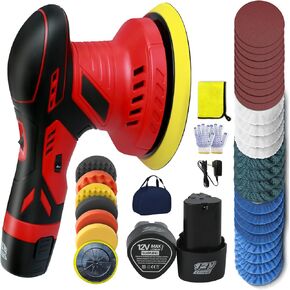 40Pack Cordless Buffer Polisher, Dual Action/DA Polisher Power Tools, 2Pcs 2000mah Batteries, 6 Variable Speed 5500 RPM, For Car Detailing Kit, Car Accessories, Boat Sanding, Polishing, Waxing