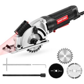 Eastvolt Mini Circular Saw, 3-3/8" 5000RPM Compact Circular Saw with Laser Guide, scale ruler, 3 Blades for Cutting Woods, Plastics, Tile and Soft Metal