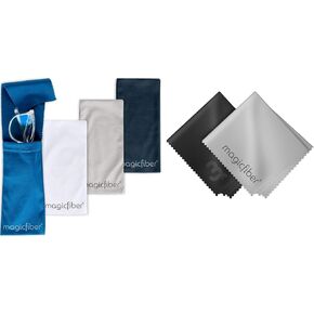 MagicFiber 6 PK Glasses Cleaner and Storage Kit - 4 Eyeglass Storage Pouches + 2 Microfiber Cleaning Cloths - Premium Eye Glass Pouches and Glasses Wipes