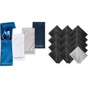 MagicFiber 17 PK Glasses Cleaner and Storage Kit - 4 Eyeglass Storage Pouches + 13 Microfiber Cleaning Cloths - Premium Eye Glass Pouches and Glasses Wipes