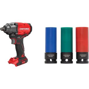 Craftsman V20 Impact Wrench, Cordless, Brushless, 1/2-Inch, Tool-Only w/ 3PC Non-Marring Lug Nut Set (CMCF920B & CMMT98282)